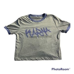 Taylor Swift Karma is my Boyfriend Tee Ringer Purple Grey XL never worn